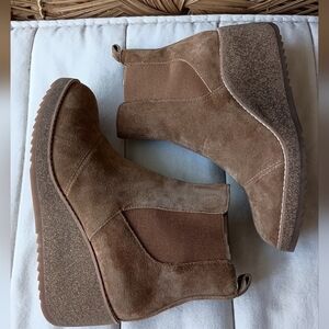 Aetrex Brown Suede Leather Wedge Ankle Boots_8.5